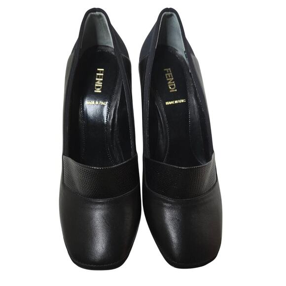 Fendi Black Leather and Neoprene Polifonia Court Studded Heel Pumps Size 36.5 - Picture 5 of 8